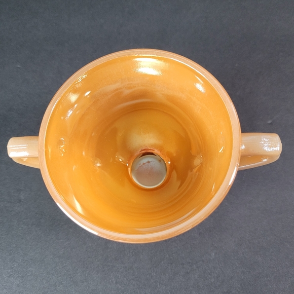 Laurel Leaf Orange VTG FIRE KING PEACH Luster Ware Iridescent Sugar Bowl - Picture 7 of 8